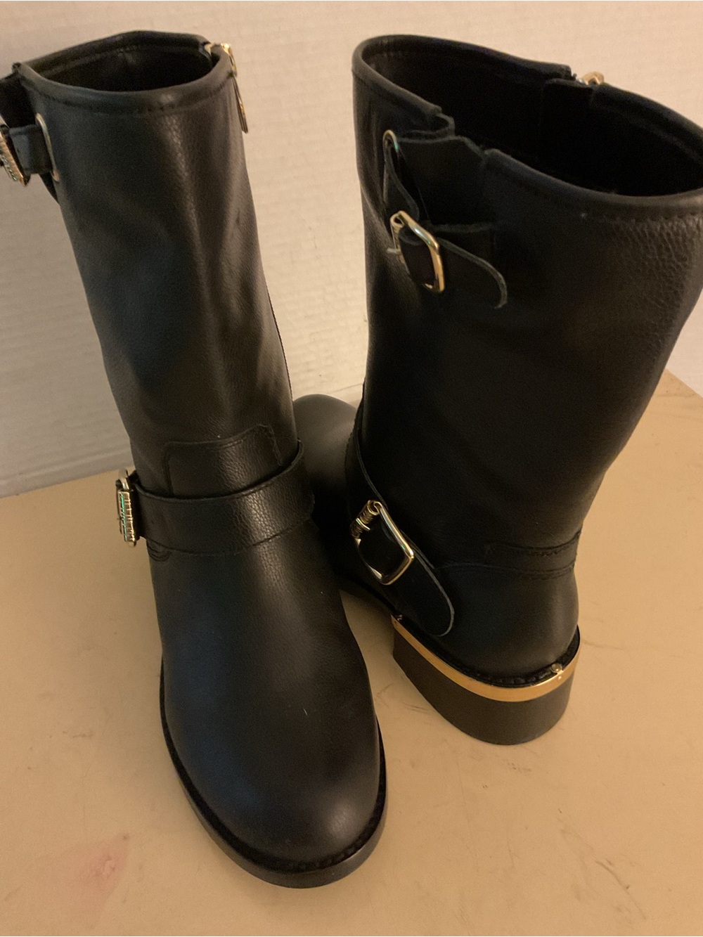Vince Camuto women black leather biker moto boots US 6.5